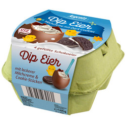 Продуктови Категории Шоколади Argenta 4 индивидуално опаковани яйца с млечен шоколад с пълнеж от млечен крем и парченца шоколадова бисквита 144 гр